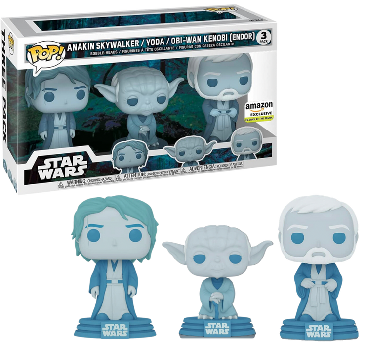 Anakin Skywalker, Yoda, Obi-Wan Kenobi (Endor) 3-Pack Glow In The Dark Amazon Exclusive Funko Pop! Star Wars