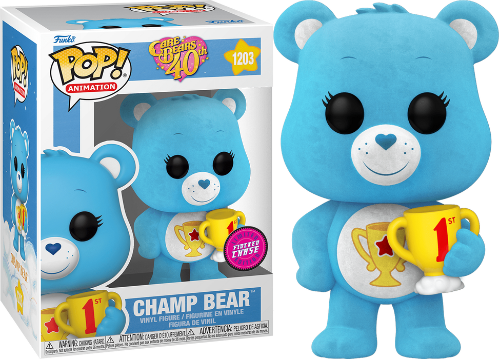 Champ Bear #1203 Limited Flocked Chase Edition Funko Pop! Animation Care Bears 40th
