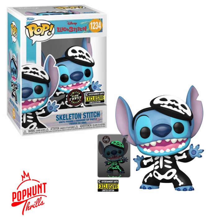 Skeleton Stitch #1234 Limited Edition Glow Chase Entertainment Earth Exclusive Funko Pop! Disney Lilo & Stitch