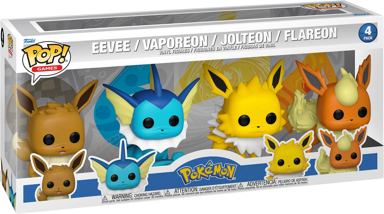 Eevee, Vaporeon, Jolteon, Flareon (4-Pack) Pokemon Funko Pop! Games