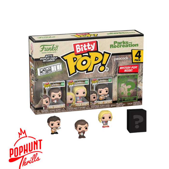 Funko Bitty POP! Parks and Recreation Vinyl Figure Set 4-Pack (Ron Swanson, Leslie Knope, Andy Dwyer, Mystery Pop!)