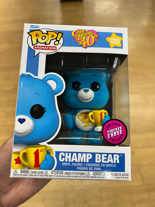 Champ Bear #1203 Limited Flocked Chase Edition Funko Pop! Animation Care Bears 40th