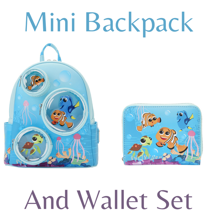 Loungefly Finding Nemo 20th Anniversary Mini Backpack & Zip Around Wallet Bundle