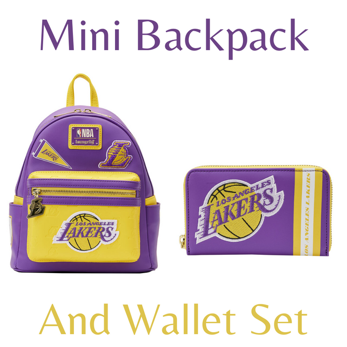 Loungefly NBA Los Angeles Lakers Patch Icons Mini Backpack And Wallet Bundle
