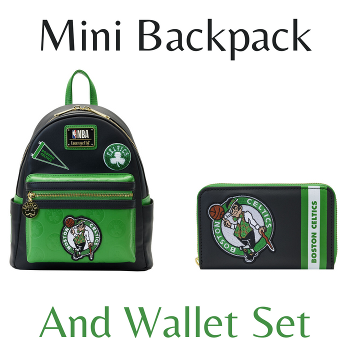 Loungefly NBA Boston Celtics Patch Icons Mini Backpack And Wallet Bundle