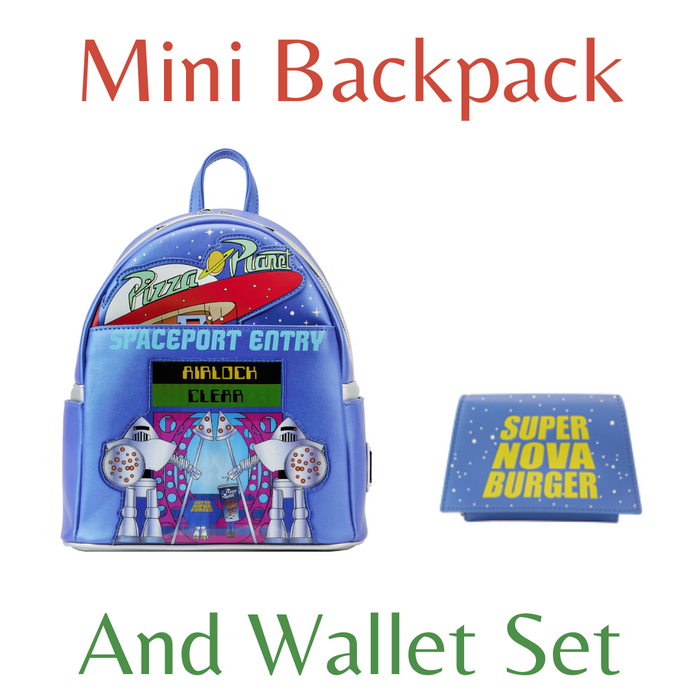 Loungefly Toy Story Pizza Planet Space Entry Mini Backpack And Zip Around Wallet