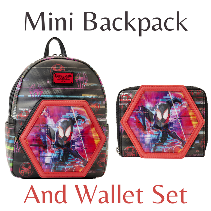 Loungefly Across the Spider-Verse Lenticular Mini Backpack And Wallet Bundle