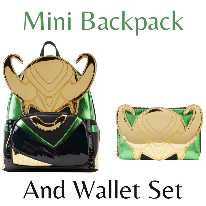 Loungefly Marvel Metallic Loki Mini Backpack And Wallet Bundle