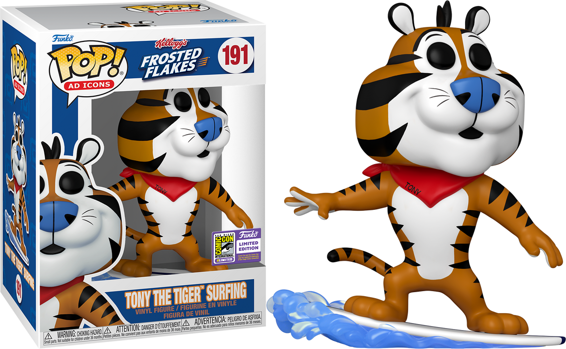 Tony the Tiger Surfing #191 2023 San Diego Comic Con Limited Edition Funko Pop! Ad Icons Kelloggs Frosted Flakes