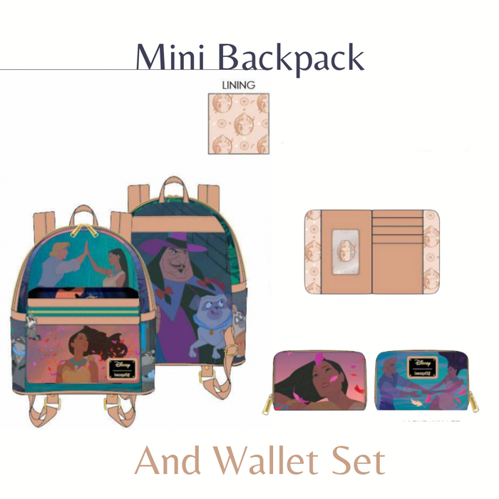 Loungefly Disney Pocahontas Princess Scene Mini Backpack & Wallet Bundle