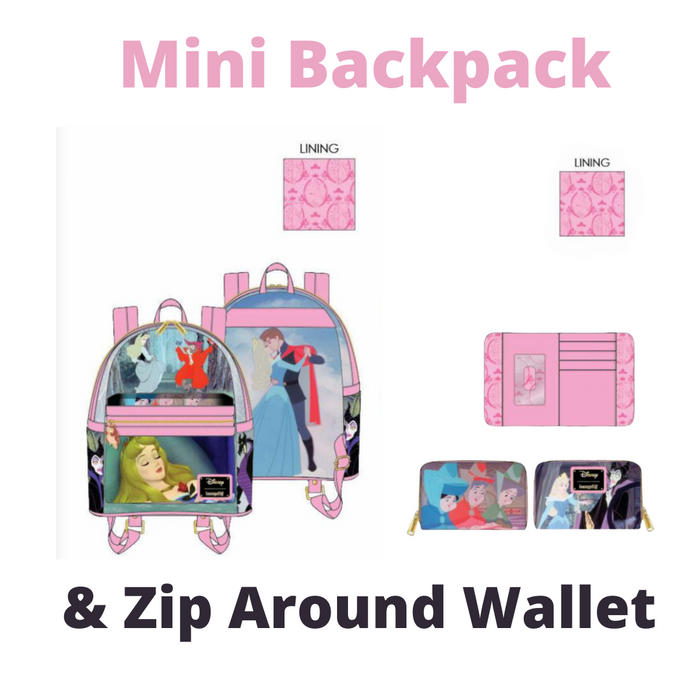 Loungefly Disney Sleeping Beauty Princess Scene Mini Backpack & Wallet Bundle