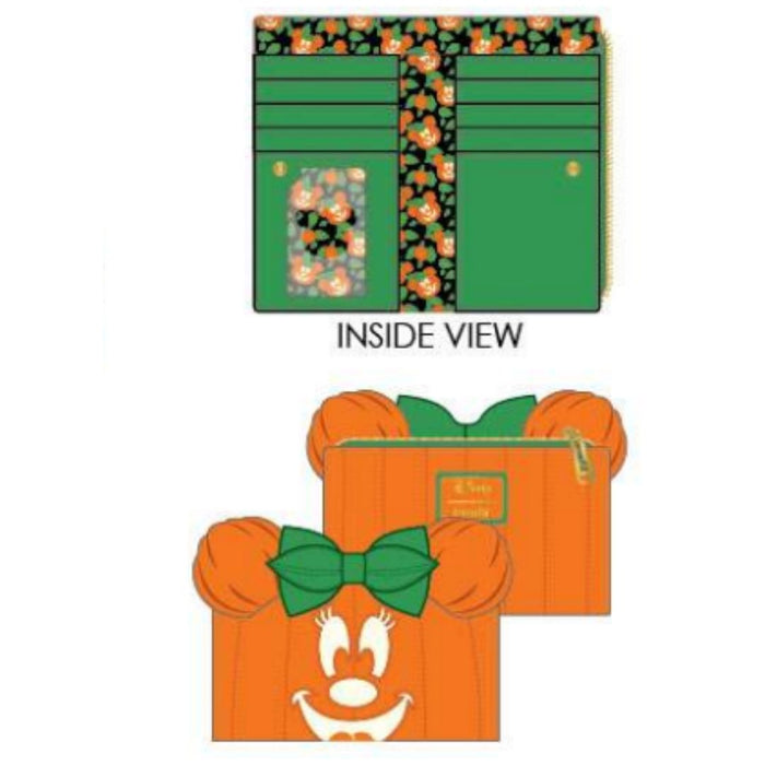 Loungefly Disney Glow Face Minnie Pumpkin Mini Backpack And Wallet Bundle