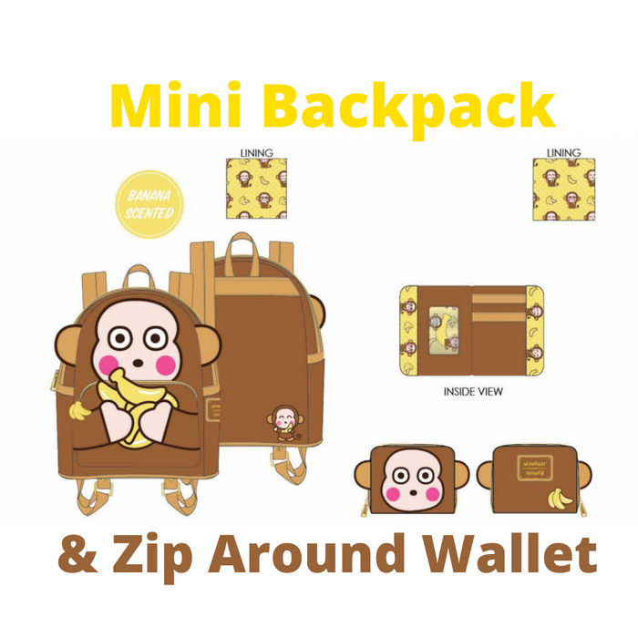 Loungefly Monkichi Mini Backpack and Zip Around Wallet Bundle