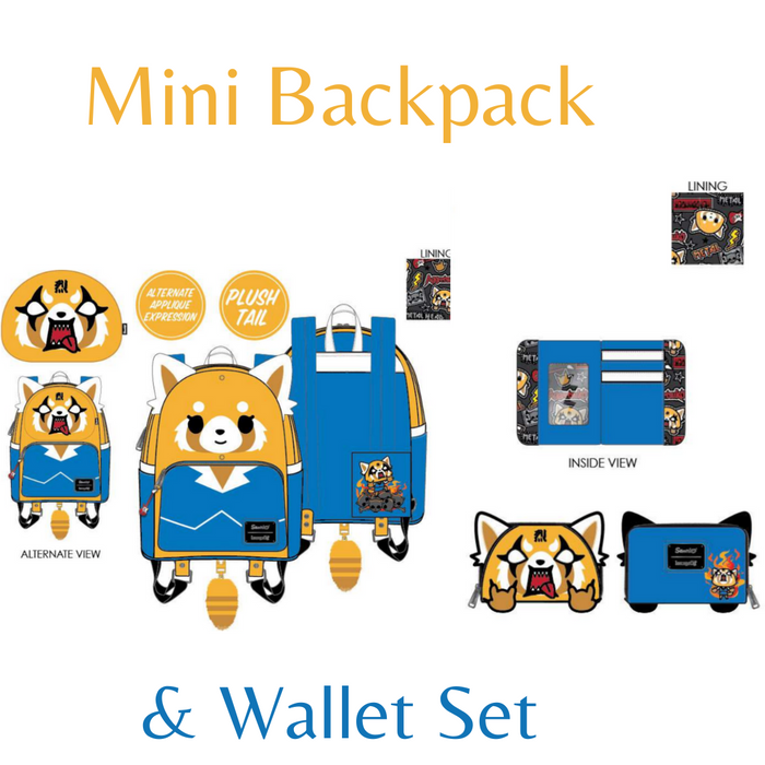 Loungefly Sanrio Aggretsuko Two Face Cosplay MIni Backpack And Wallet Bundle