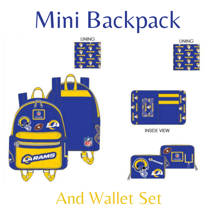 Loungefly NFL Los Angeles Rams Patches Mini Backpack & Wallet Bundle