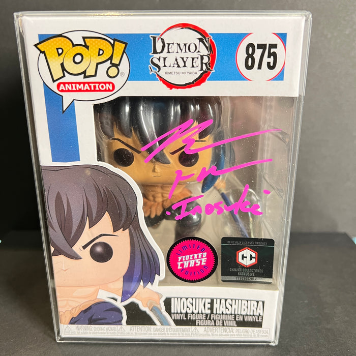 Inosuke Hashibira #875 (Sign by Voice Actor Bryce Papenbrook) Flocked Chalice Limited Edition Chase Exclusive Funko Pop! Animation Demon Slayer
