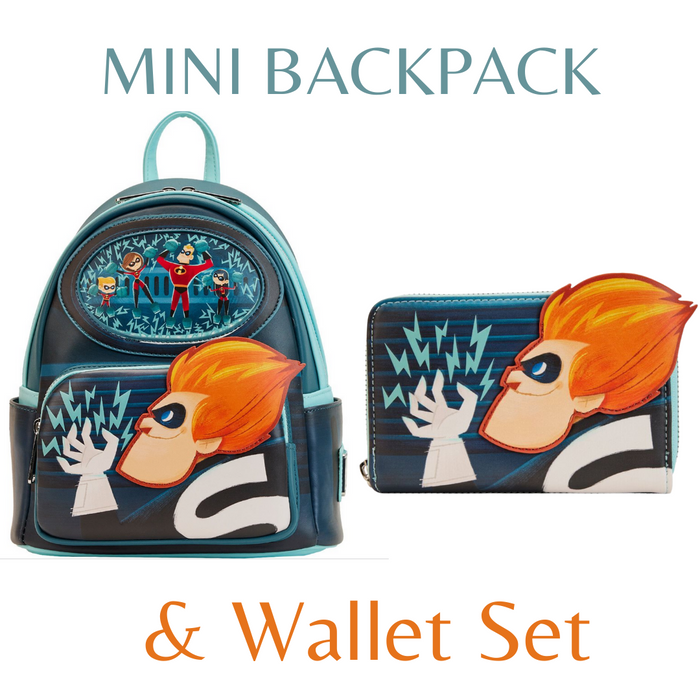 Loungefly The Incredibles Syndrome Glow Mini Backpack & Wallet Bundle