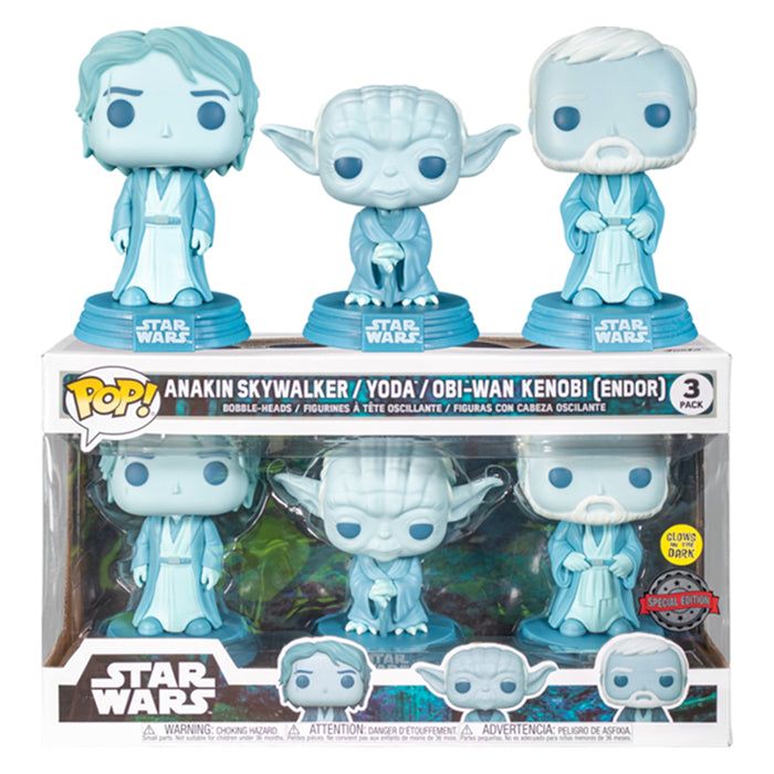 Anakin Skywalker, Yoda, Obi-Wan Kenobi (Endor) 3-Pack Glow In The Dark Special Edition Sticker Funko Pop! Star Wars