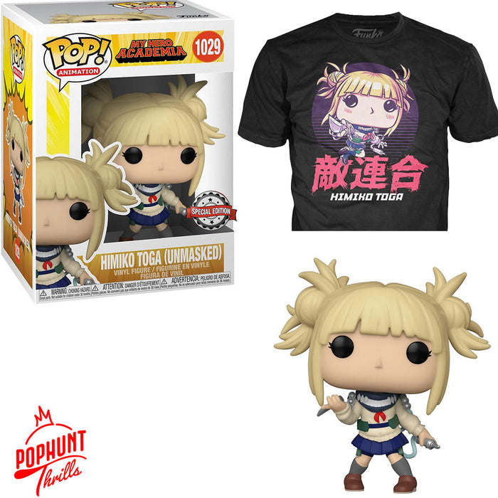 Funko POP and Tee: My Hero Academia Himiko Unmasked Vinyl Figure & T-Shirt Special Edition Sticker