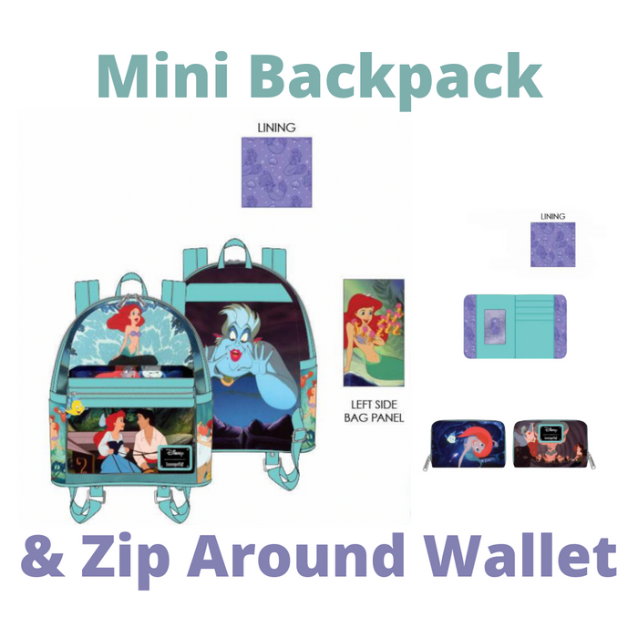 Loungefly The Little Mermaid Mini Backpack & Zip Around Wallet Bundle