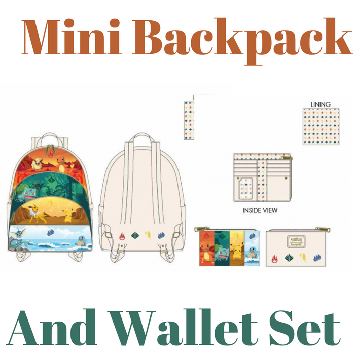 Loungefly Pokemon Elements Mini Backpack & Wallet Bundle